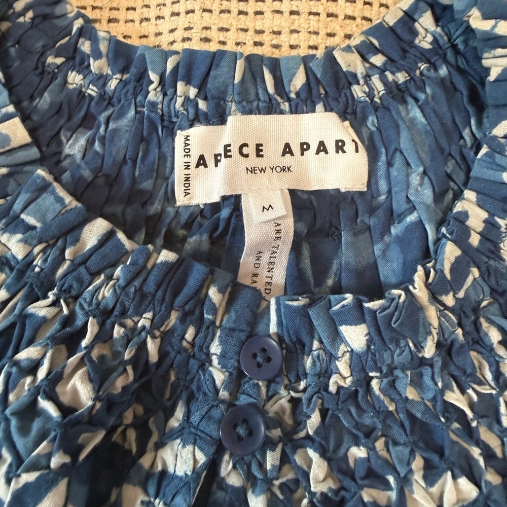 APIECE APART Patricia Flutter Sleeve 100% Organic Cotton Indigo Floral Print Top - Picture 3 of 9